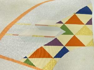 アンティーク　綴れ地紙に矢羽根・鱗模様織出し名古屋帯